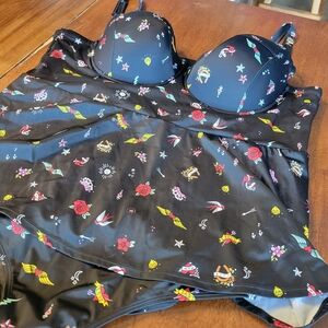 torrid Black Tattoo Underwire One-Piece Swimdress Swimsuit Size 5 5X